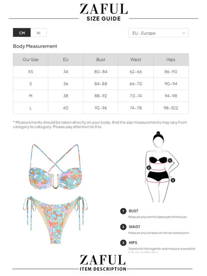 Women's swimsuit Tie Side Floral Criss Cross U-wire Metal Hardware Bikini Swimwear