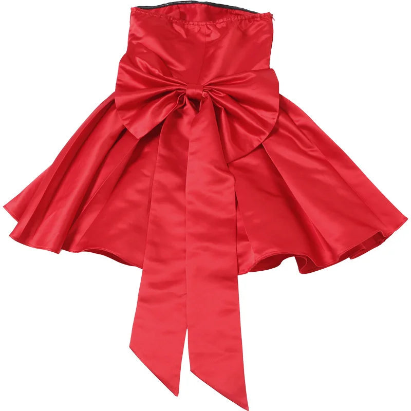 Sexy Red Bow Backless Hollow Out Mini Dress Turtleneck Short Sleeve Pad Shoulder Dresses Evening High Street Party Vestidos
