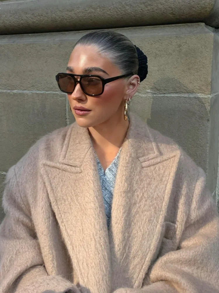Classic Fashion Solid Oversized Cashmere Overcoats Women's Elegant Lapel Pockets Long Sleeve Jackets Chic Female Streetwear