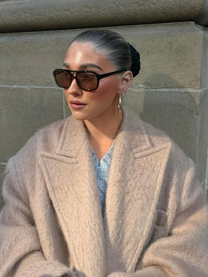 Classic Fashion Solid Oversized Cashmere Overcoats Women's Elegant Lapel Pockets Long Sleeve Jackets Chic Female Streetwear