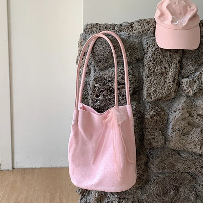 Sweet Girl Shoulder Bag Women's Korean Diamond Handbags New Summer Nylon Bow Tote Bags