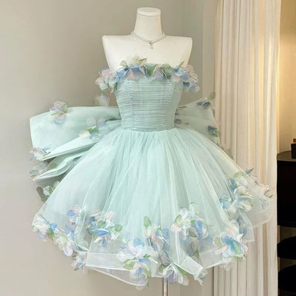 Elegant Sweet Birthday Evening Gown Women's New Glitzy Princess Skirt Ultra Fairy Tale Style Strapless Short Polyester