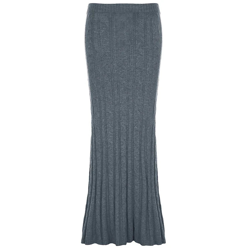 Women's Twists Detail Sweater Fishtail Skirt Elegant Fashion Low Waisted Bodycon Maxi Skirts Winter Streetwear Basic