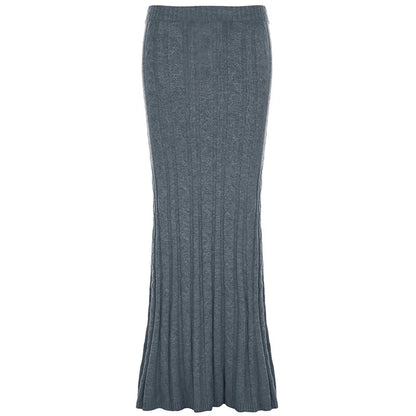Women's Twists Detail Sweater Fishtail Skirt Elegant Fashion Low Waisted Bodycon Maxi Skirts Winter Streetwear Basic