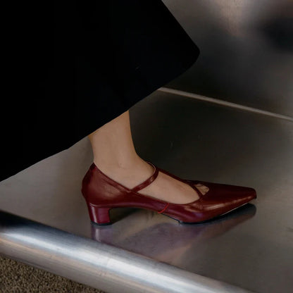 Women Pumps Spring Autumn Ladies Simple Shoes Pointed Toe Mary Jane For Woman T-Srap Cozy Pumps On Square Heel
