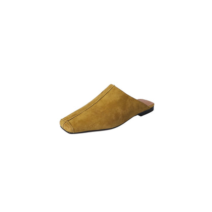 New Genuine Kid Suede Low Heels Slippers Women Covered Toe Natural Leather Casual Slippers Female Daily Walk Slippers