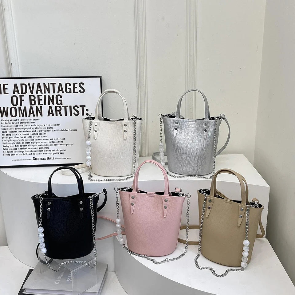 2 Sets Bucket Tote Bags PU Leather Shoulder Crossbody Bags For Women Fashion Large Travel Bag Designer Luxury Lady Underarm Bag