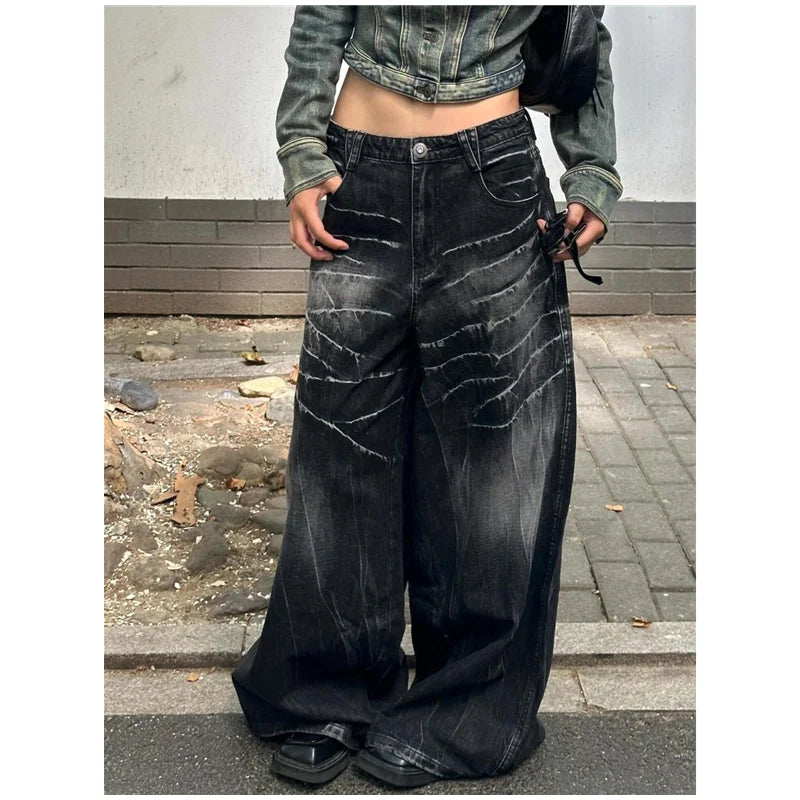 Women's Baggy Blue Jeans Vintage America Y2k Denim Trousers Harajuku High Waist Cowboy Pants Autumn Trashy Clothes