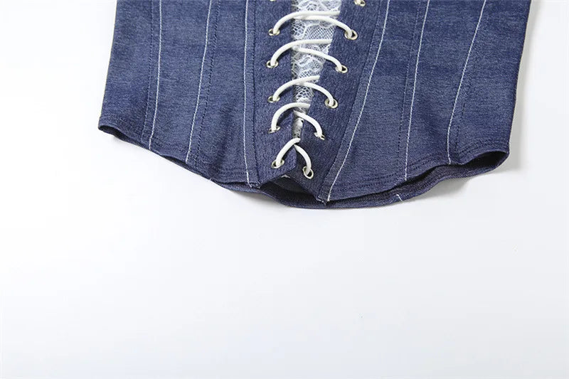 Autumn new women's fashion lace sexy fashion cross strap design Slim denim small vest