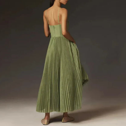 Vestidos Sexy Strapless Hollow Pleated Dresses Women Spring Solid High Waist Long Dress Summer Backless Zipper Sling Party Dress