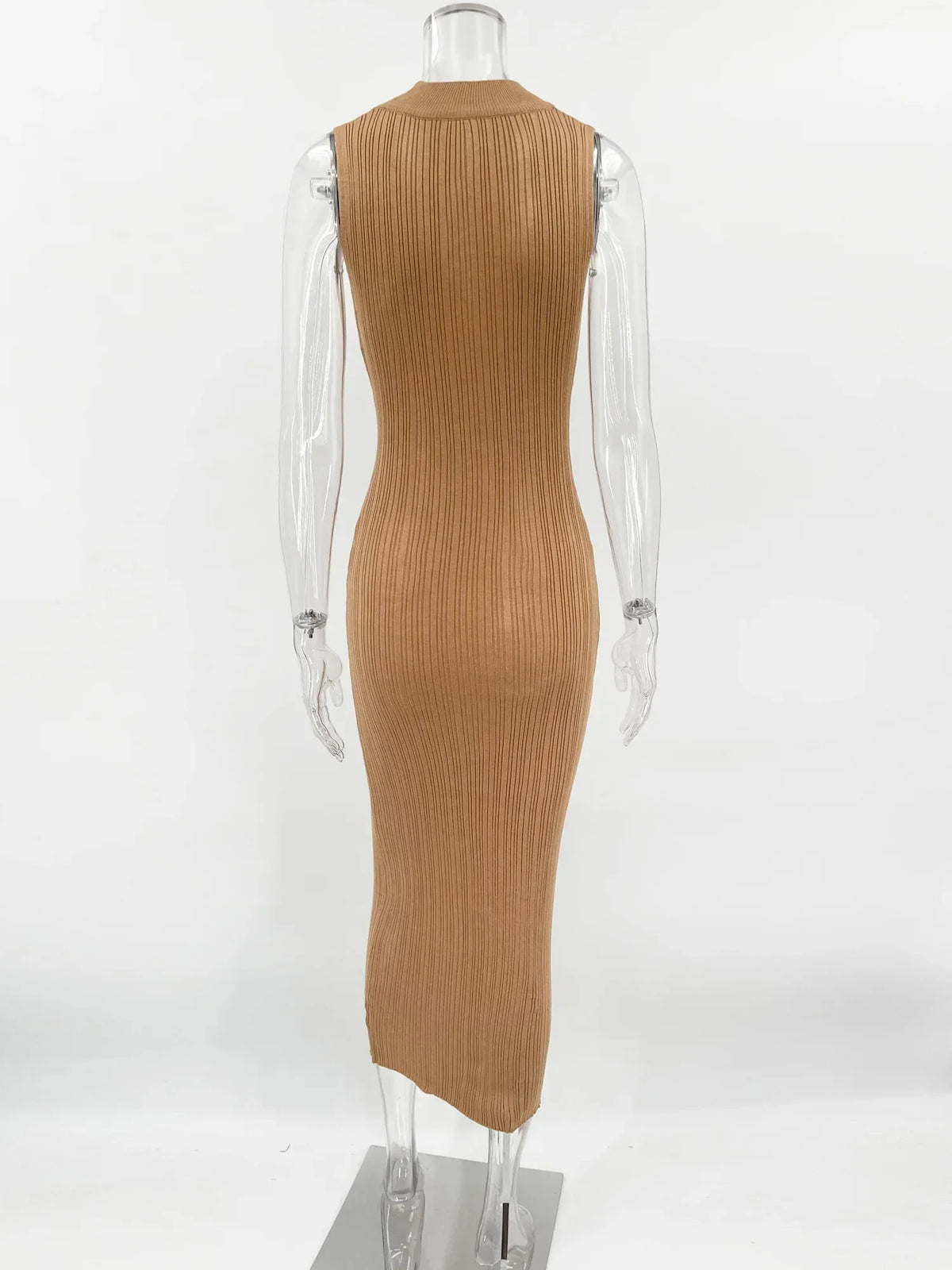 Mock Neck Sleeveless Rib Knit Bodycon Maxi Dress
