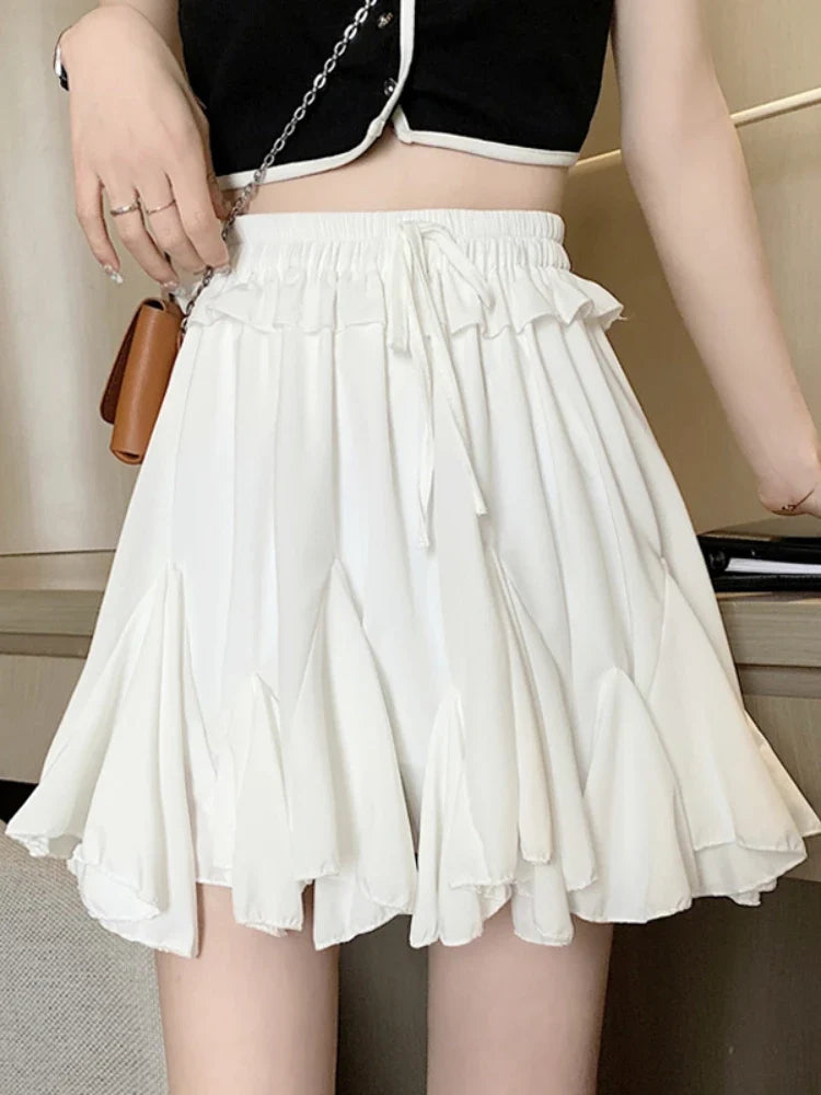Coquette Mini White Skirts for Women Irregular Kawaii Pleated Skirt High Wasit A-line Lolita Style Fairycore Aesthetics