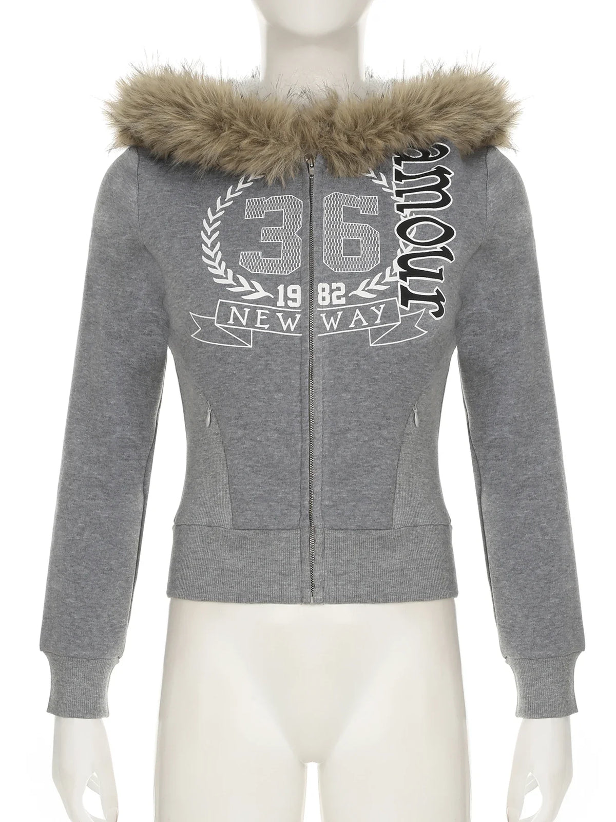 Preppy Style Fur Trim Hooded Sweatshirt Coats Winter Casual Warm Thick Zipper Long Sleeve Hoodies Women Streetwear