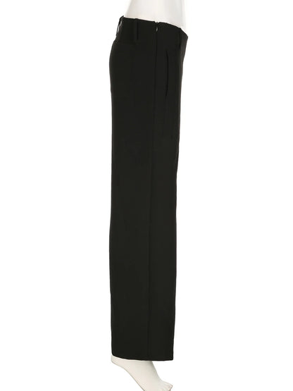 Casual Loose Solid Suitpants Office Lady Basic Mid-Waisted Straight Wide Leg Pants Women Summer Fashion Streetwear