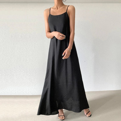 fashion chic A-line sleeveless loose vestidos for vacation beach casual solid sqaure collar basic women summer long dress 2024