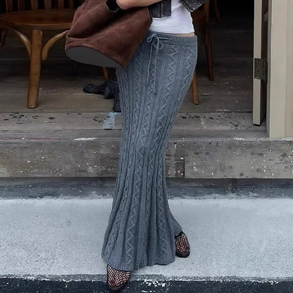 Women's Twists Detail Sweater Fishtail Skirt Elegant Fashion Low Waisted Bodycon Maxi Skirts Winter Streetwear Basic