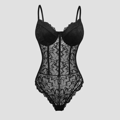 2025 new lei sexy pure desire lace lace mesh sexy street slim thin backless jumpsuit