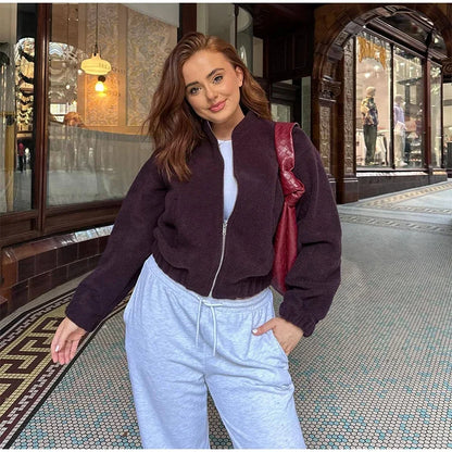 Casual Zipper Long Sleeve O-neck Coat for Women Spring New Solid Loose Female Jacket Vintage Ladies Outwear Top High Street