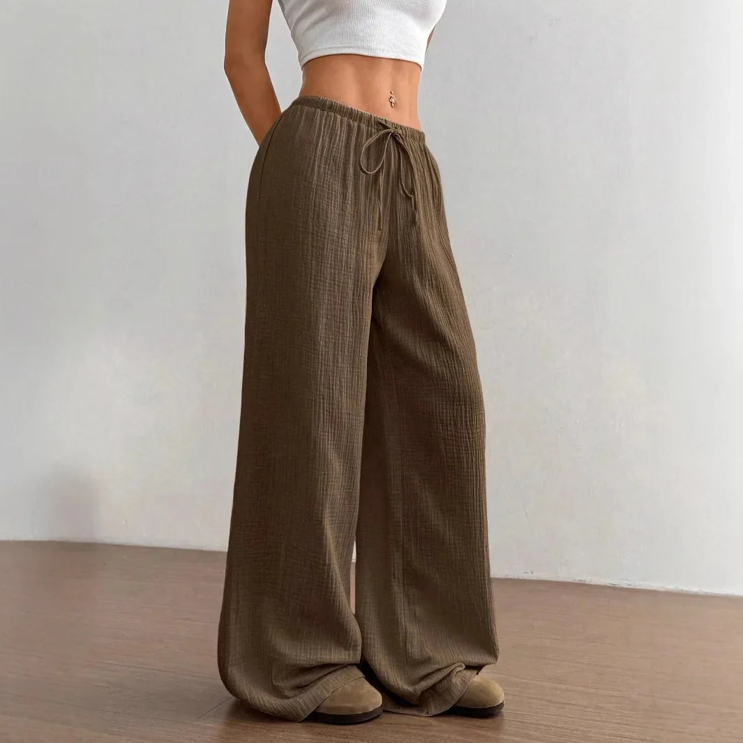 New Style Pure Cotton Fashion Casual Solid Color Loose Wide-Leg Floor-Length Trousers for Women
