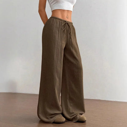 New Style Pure Cotton Fashion Casual Solid Color Loose Wide-Leg Floor-Length Trousers for Women