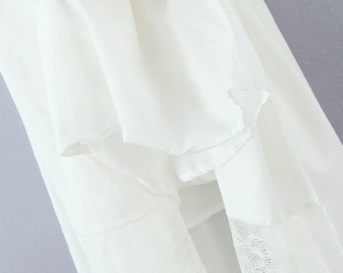 Lace Spliced Elegant White Dress Women Square Neck Sleeveless A-line Summer Long Dresses Holiday Party Robe