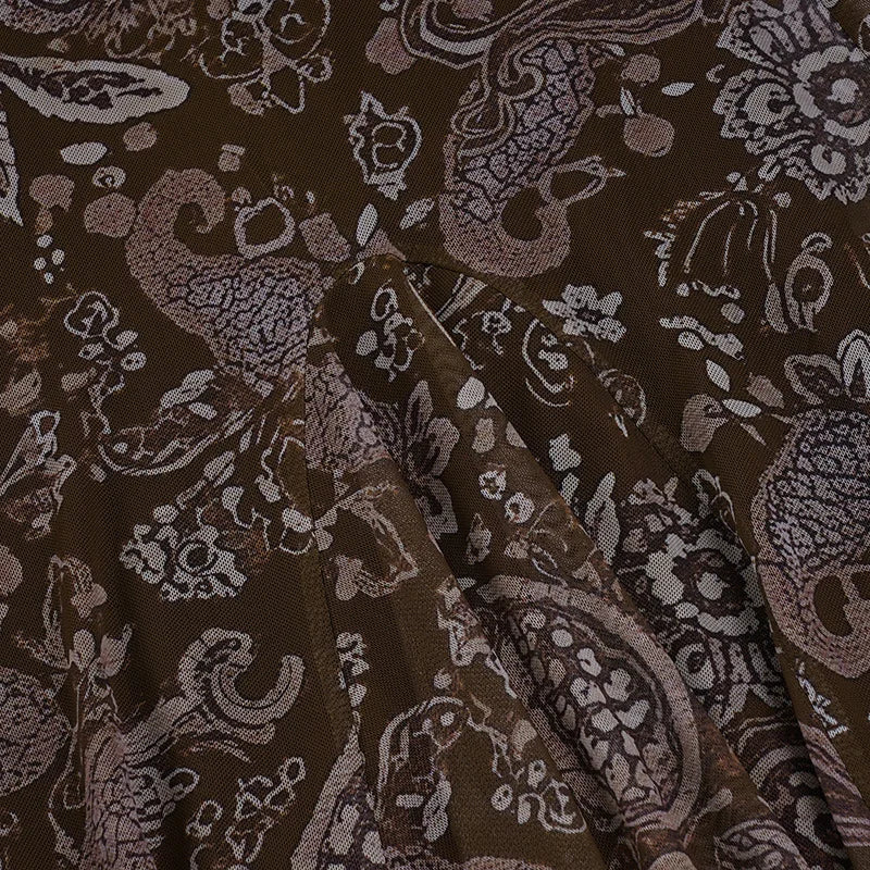 Women's Vintage Brown Floral Print Maxi Skirt New Spring Summer Retro Style A Line Long Skirt Casual Boho Outfit No Belt