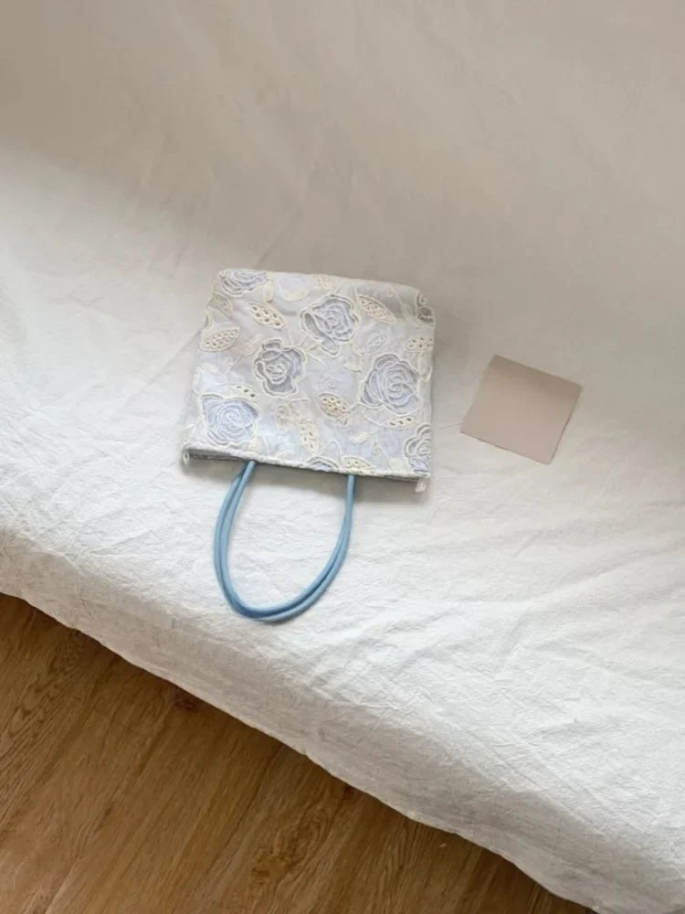 Rose Flower Lace Hand-held Small Handbag New Versatile Girl Crossbody Commuting Shoulder Bags
