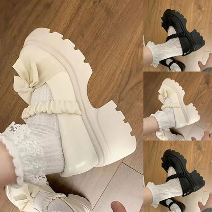 Closed Toe Shoes for Women Casual Bow Chunky Heel Loafers – Stylish Jane Shoes For Skirts
