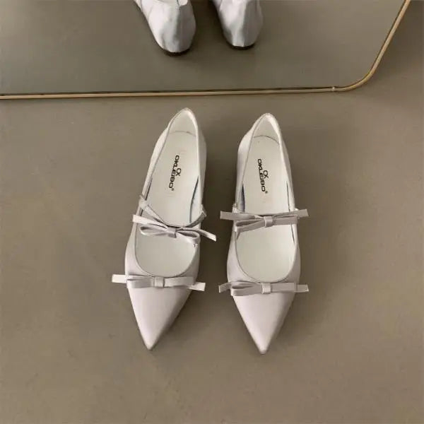 Boat Shoe Low Heels Increas Height Female Footwear Bow-Knot Pointed Toe Clogs Platform Ballerinas Woman 2025 Dress Butterfly Com