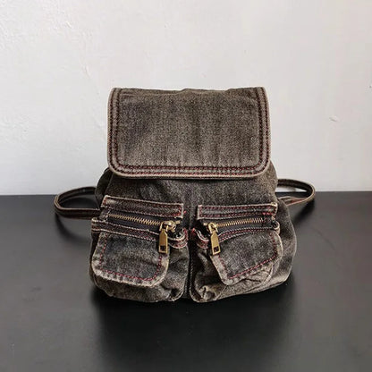 New Retro Washed Denim Backpacks Causal Multifunctional Chain Bag Women's Backpack