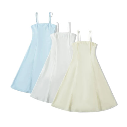 Sexy Solid color Slash Collar Corset Style Sling Dress Women Slim Waist A-Lined Swing Midi Long Dresses Summer Robe