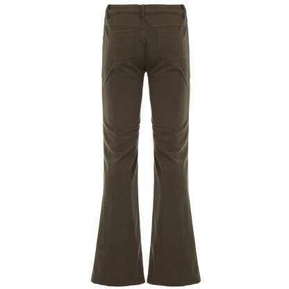 Women Corduroy Flare Pants Retro Green Low Waisted Skinny Boot Cut Trousers Autumn Y2K Streetwear Outfits Casual
