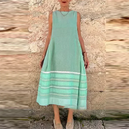 Vintage Striped Sleeveless Vacation A line Dresses Women's Elegant Printing Loose Fashionable Pullover Beach Dress For Women New
