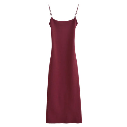 Women's retro summer new style sleeveless spaghetti strap elastic slim fit midi dress backless design fashionable and charming