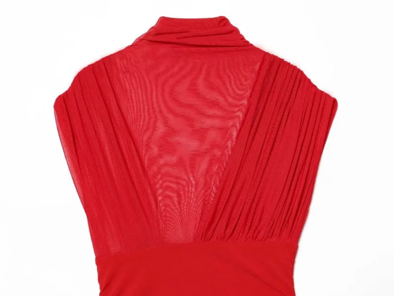 Women V Neck Sexy See Through Sleeveless Mini Dresses Party Elegant Evening Short Dress Pleated Slim Mesh Dress