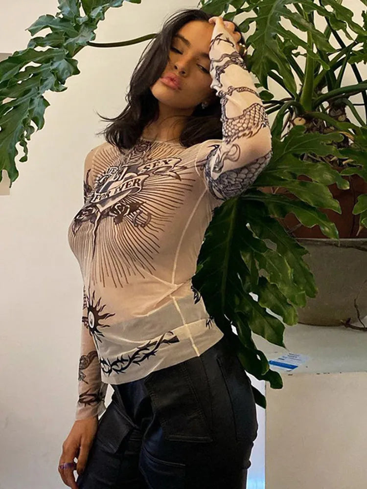 Summer Fashion Long Sleeve Sheer Top