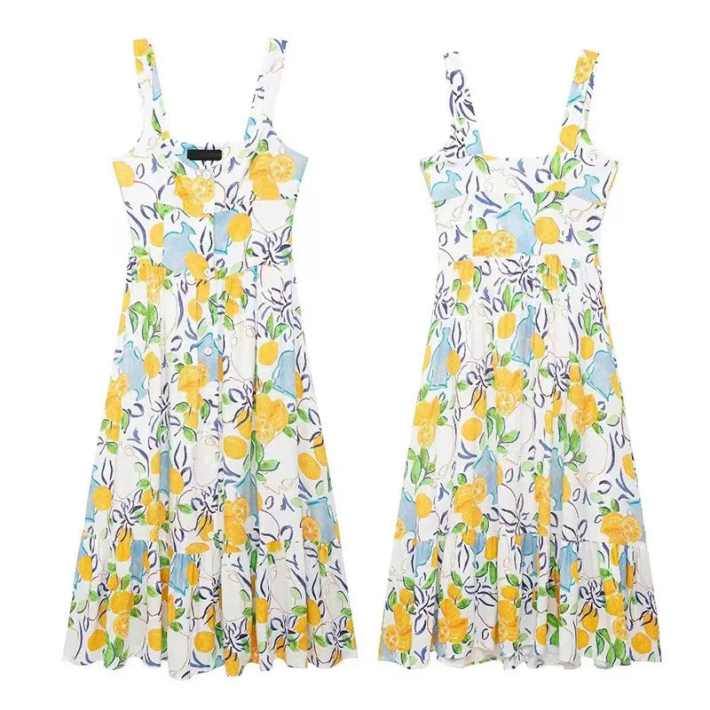 Elegant Flower Print Midi Dresses Women Off Shoulder Sleeveless Backless Lady Long Dress 2024 Summer Fashion Sexy Party Dresses