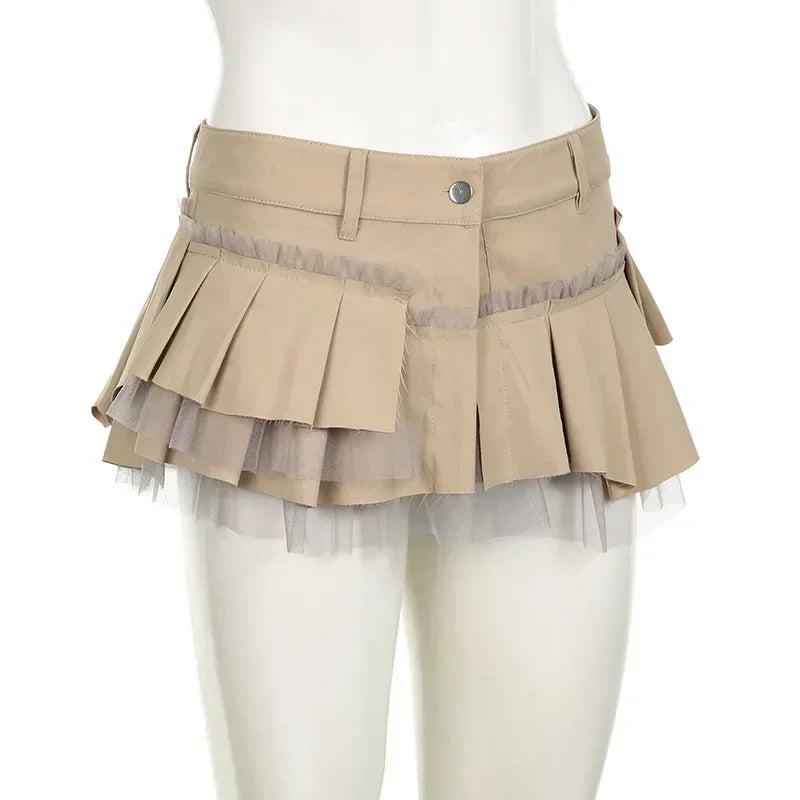 Rhinestone Belts Sexy Y2K Irregular Layered Mesh Cargo Skirts for Womens Summer Fashion High Waist Micro Mini Skirt Female
