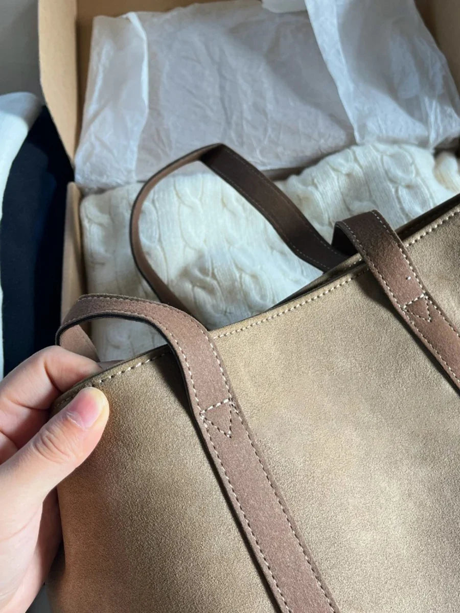 Vintage Brown Pu Tote Bag Four Season American Chic High Capacity Lady Shoulder Bags School Style High Street Fashion Handbags