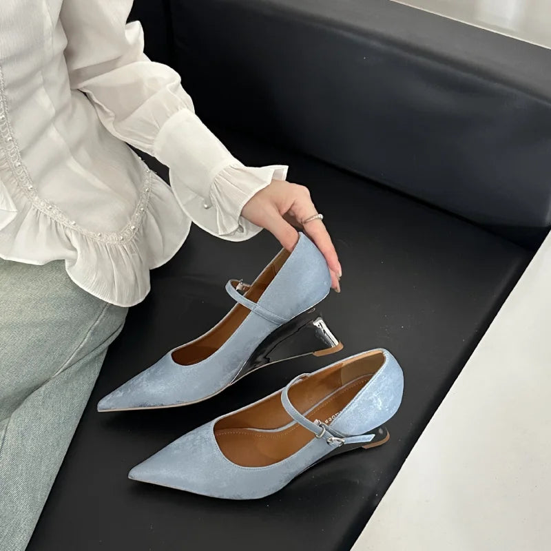 Designer Office Women Pumps Shoes Fashion Shallow Wedge High Heels 2025 Spring Autumn Wedding Party Shoes Mujer