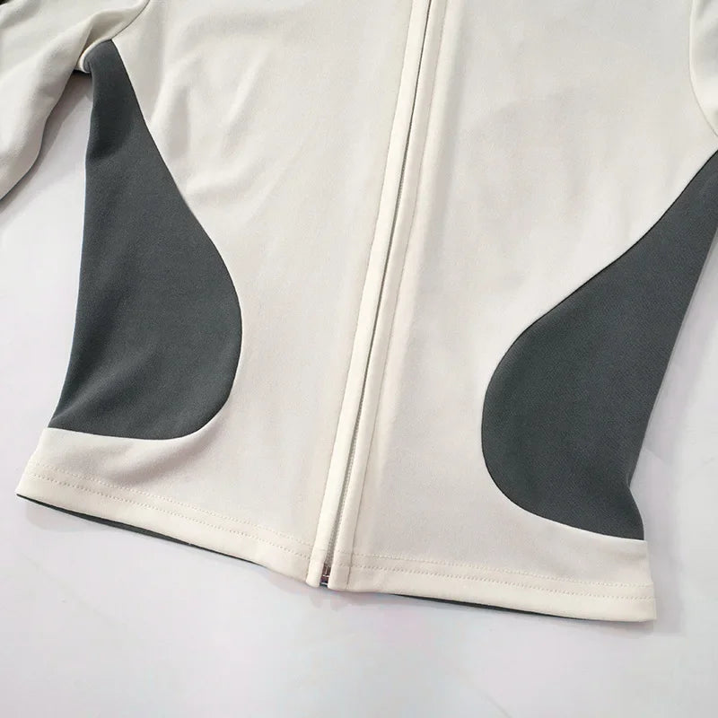 Casual Patchwork Women Two Piece Short Sets 2025 Spring Fashion Sporty Fitness Outfit Long Sleeve Cropped Jacket and Mini Shorts