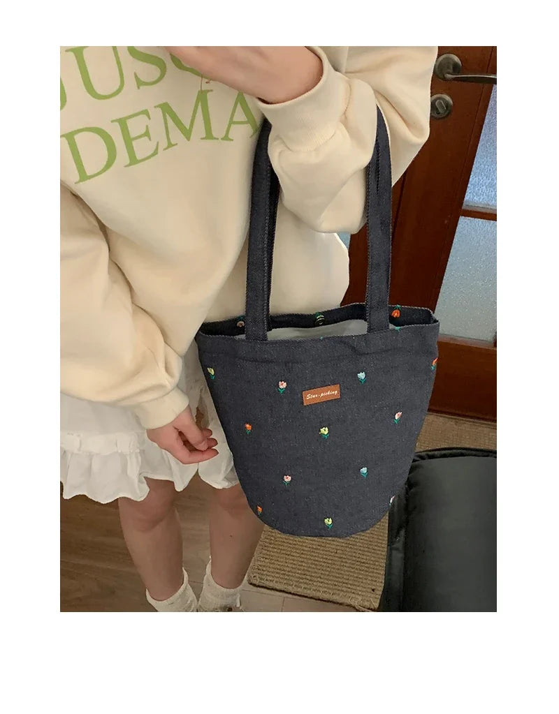 Patchwork Plaid All Match Jeans Bag Trendy Fashion Y2k Aesthetic Underarm Bag Casual Office Lady Shoulder Handbags Women Korean