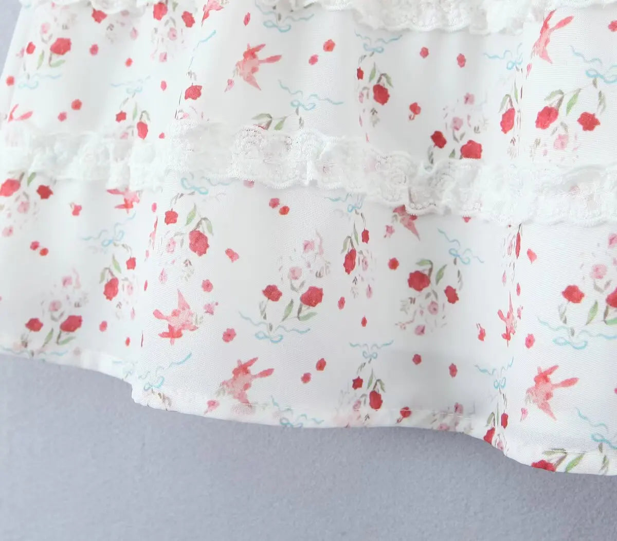 Sweet Girl French Style Floral Print Sleeveless Dress Women Lace Spliced A-line Summer Mini Dress Holiday Robe Vestidos