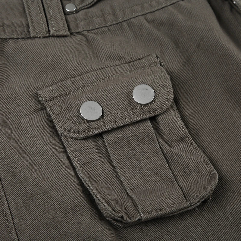 Vintage 2000s Pocket Denim Pants with Belt Casual Low Rise Baggy Cargo Denim Pants y2k Streetwear Women's Jeans Harajuku