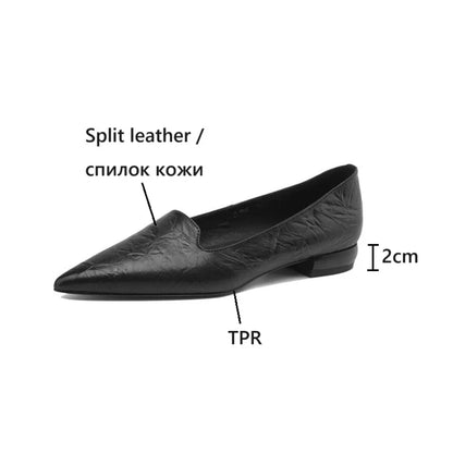 NEW Spring/Autumn Women Pumps Split Leather Shoes for Women Pointed Toe Chunky Heel Shoes Concise Black Slip-on Handmade Shoes