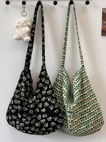 Large Capacity Floral Cotton Floral Print Underarm Bag Single Shoulder Tote Bag Artistic Style Casual Leisure Handbag