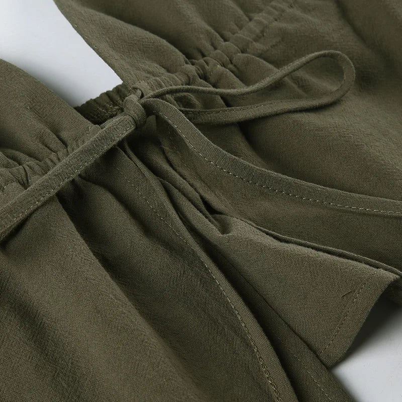 Summer Cotton Linen Short 2 Piece Sets for Women Sexy Spaghetti Strap Tops and Drawstring Short Sets Female Casual Matching Sets