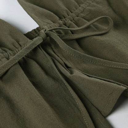 Summer Cotton Linen Short 2 Piece Sets for Women Sexy Spaghetti Strap Tops and Drawstring Short Sets Female Casual Matching Sets