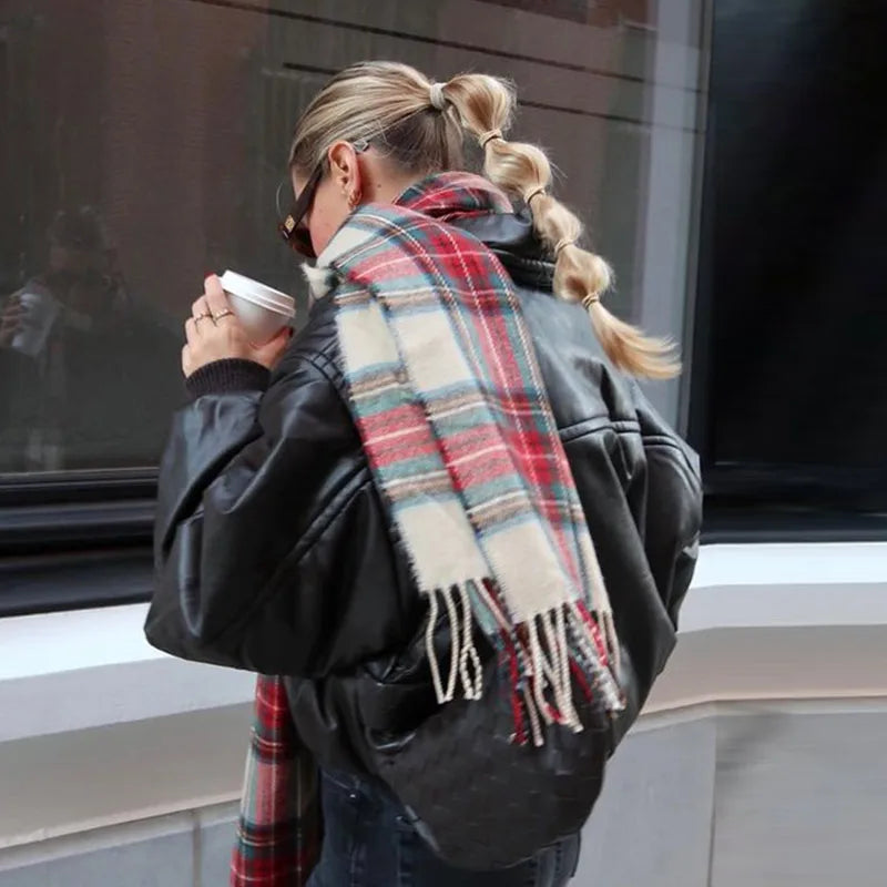 Christmas Red Plaid Scarf Fall Winter Warm Women's Scarfs Vintage Classic Tassels Cashmere Imitation Long Shawl Lady Accessories