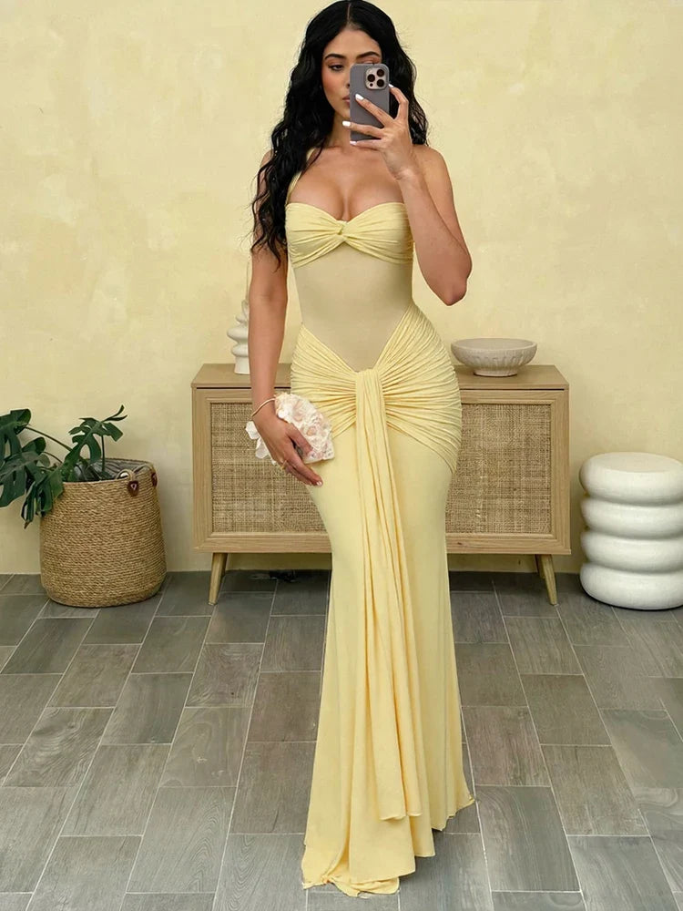 Puss Mesh Patchwork Dress Women Summer Trend Halter Off Shoulder Backless Ruched Ribbon Midnight Prom Party Hipster Dress